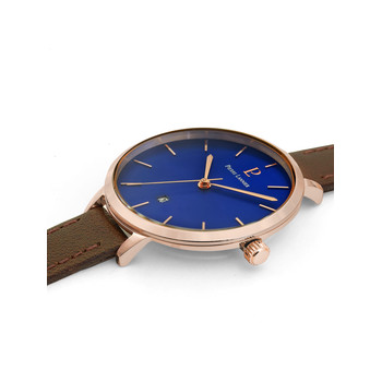 Pierre Lannier roestvrij stalen dameshorloge in roségoud met bruine leren band