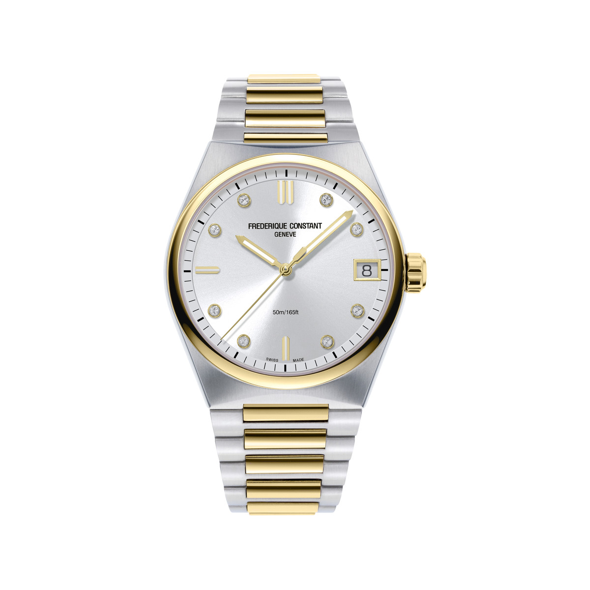 Montre Frédérique Constant femme acier bracelet plaqué or jaune et caoutchouc