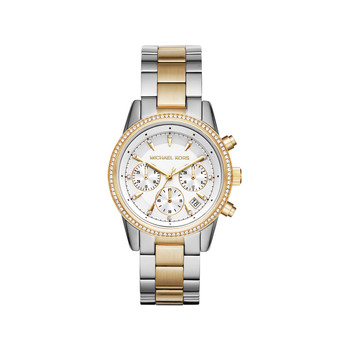 Montre MICHAEL KORS femme chronographe bracelet acier bicolore jaune