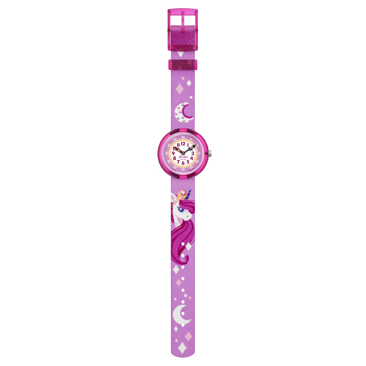 Montre FLIK FLAK DREAMING UNICORN enfant cadran rose bracelet rose pet recyclé - vue D1