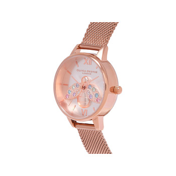 Montre OLIVIA BURTON Rainbow bee femme bracelet acier doré rose