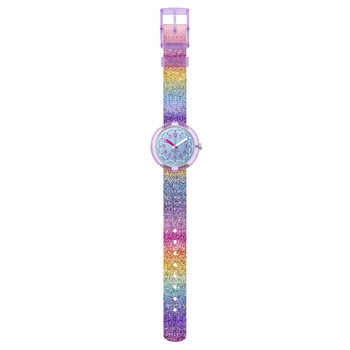 Montre FLIK FLAK SHINE IN RAINBOW enfant bracelet tissu recyclé rose