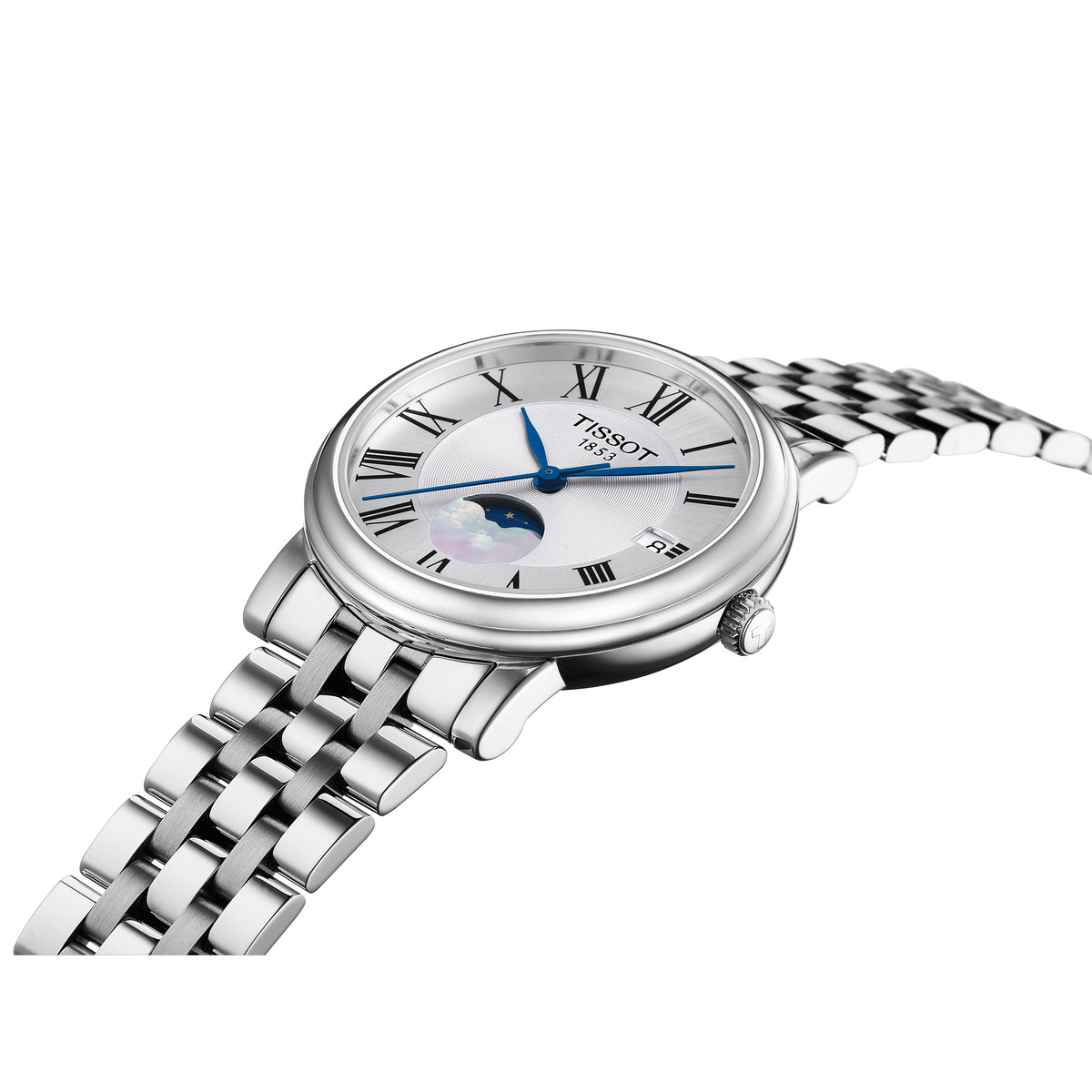 Montre TISSOT Carson Moonphase femme cadran gris bracelet acier inoxydable - vue D1