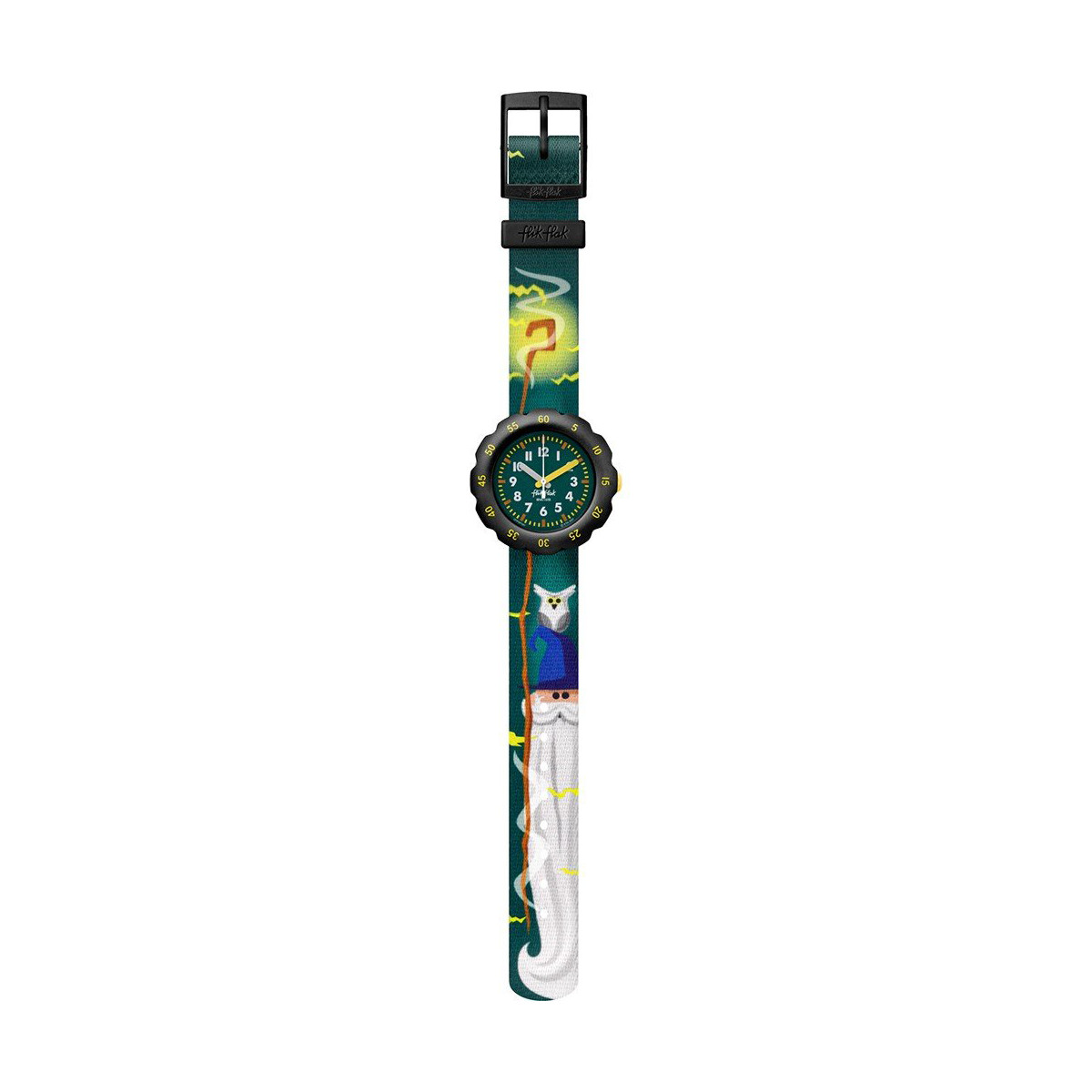 Montre Flik Flak Wizarmazing enfant plastique biosourcé noir bracelet PET vert magicien - vue D1