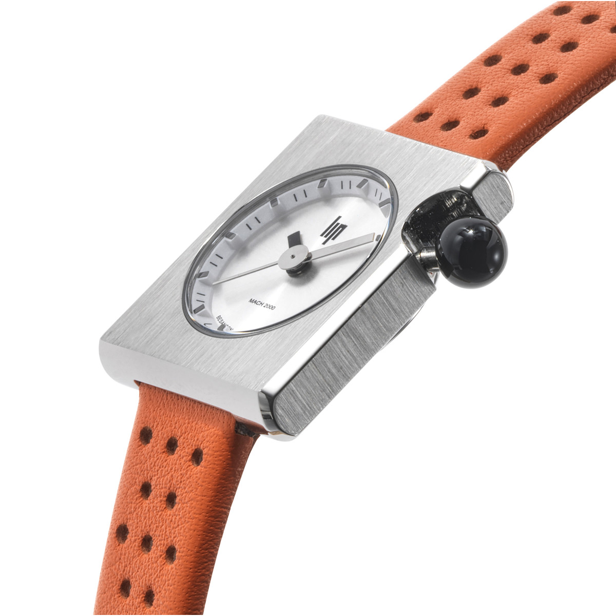 Montre LIP Mach 2000 Mini Square femme acier bracelet cuir orange - vue D2