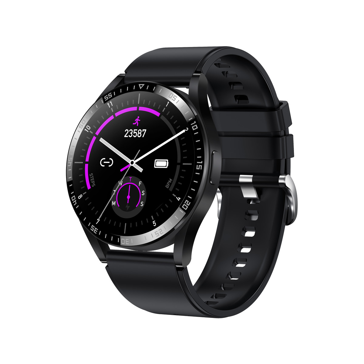 Montre SMARTY 2.0 race mixte connecté métal noir bracelet silicone noir - vue 2