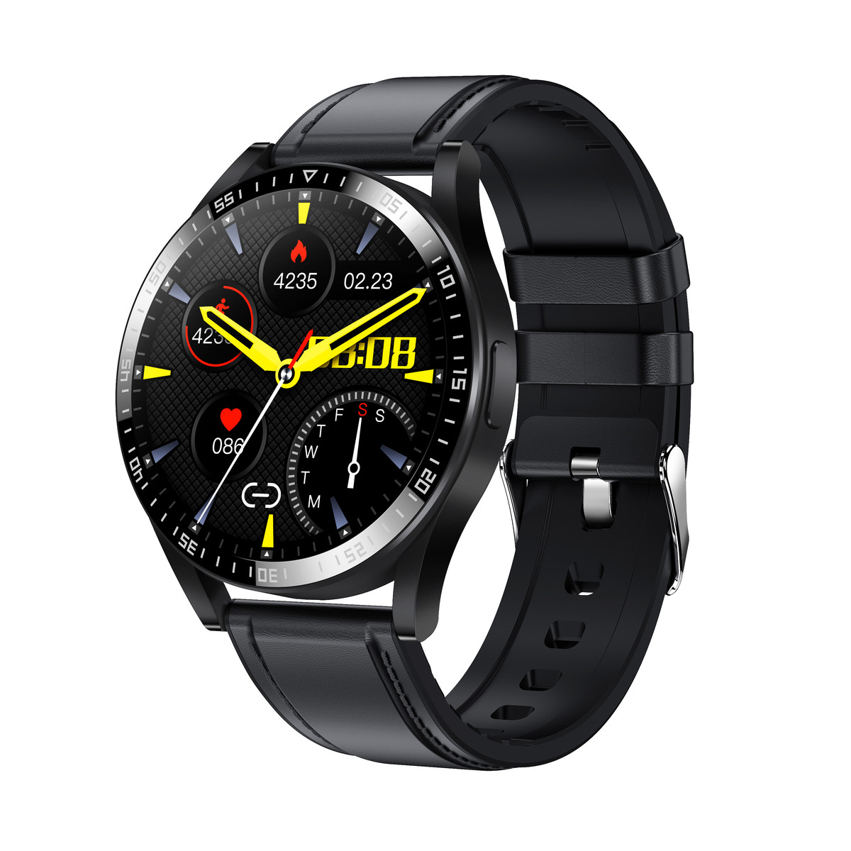 Montre SMARTY 2.0 race mixte connecté métal noir bracelet silicone noir - vue D1