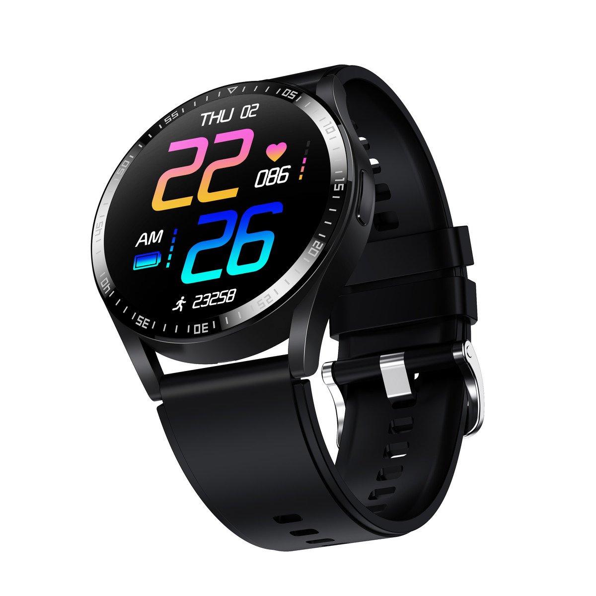 Montre SMARTY 2.0 race mixte connecté métal noir bracelet silicone noir - vue D3