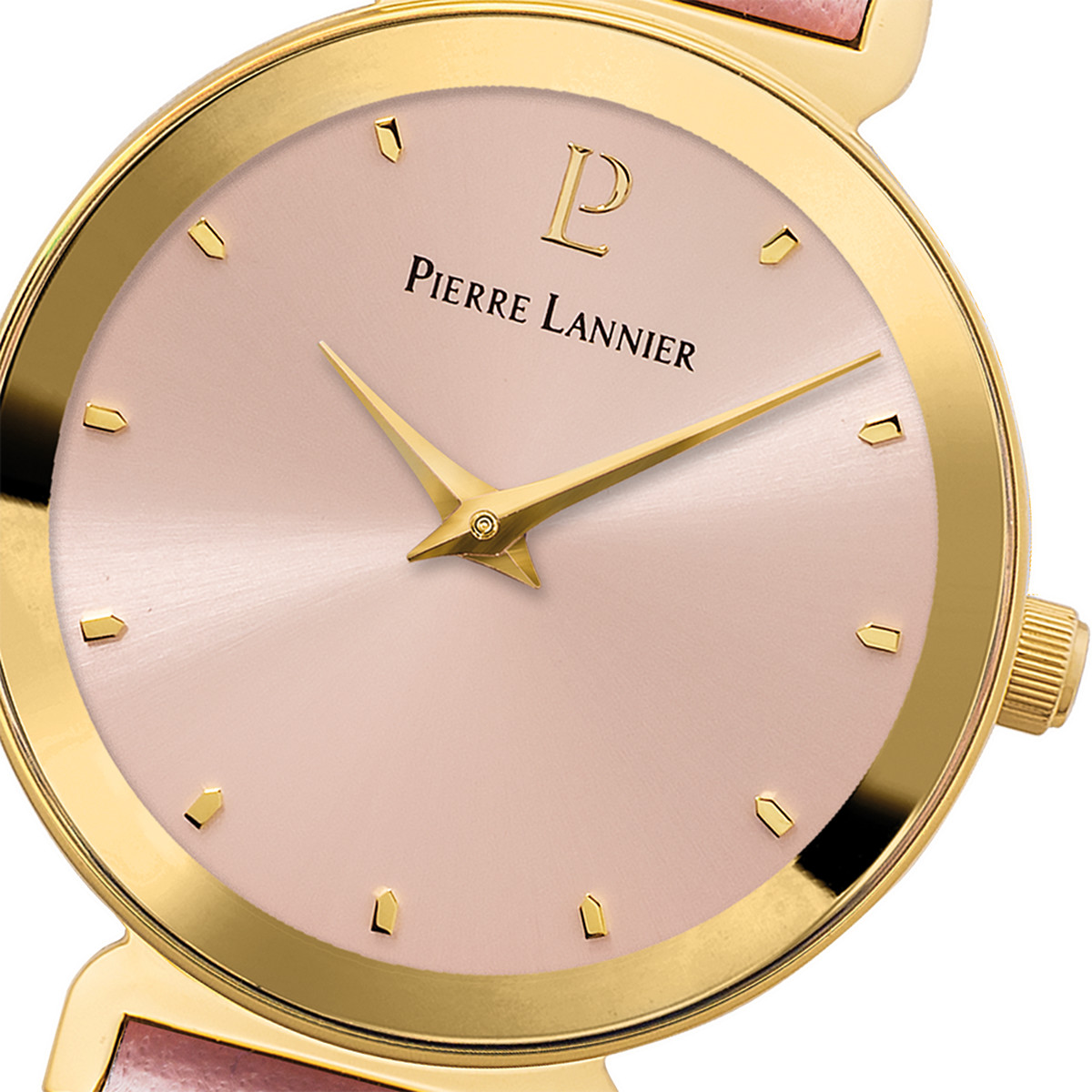 Montre PIERRE LANNIER Ligne Pure femme acier doré bracelet cuir rose pale - vue D1