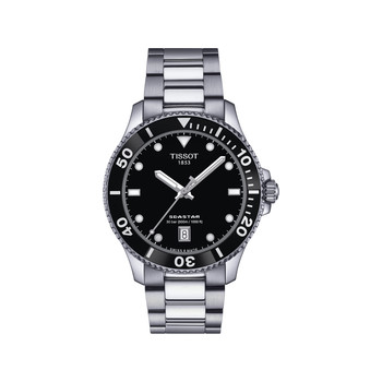 TISSOT T-SPORT SEASTAR 1000 gemengd horloge zwarte wijzerplaat roestvrijstalen armband