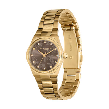 Montre OLIVIA BURTON mini hexa femme analogique, bracelet acier doré jaune