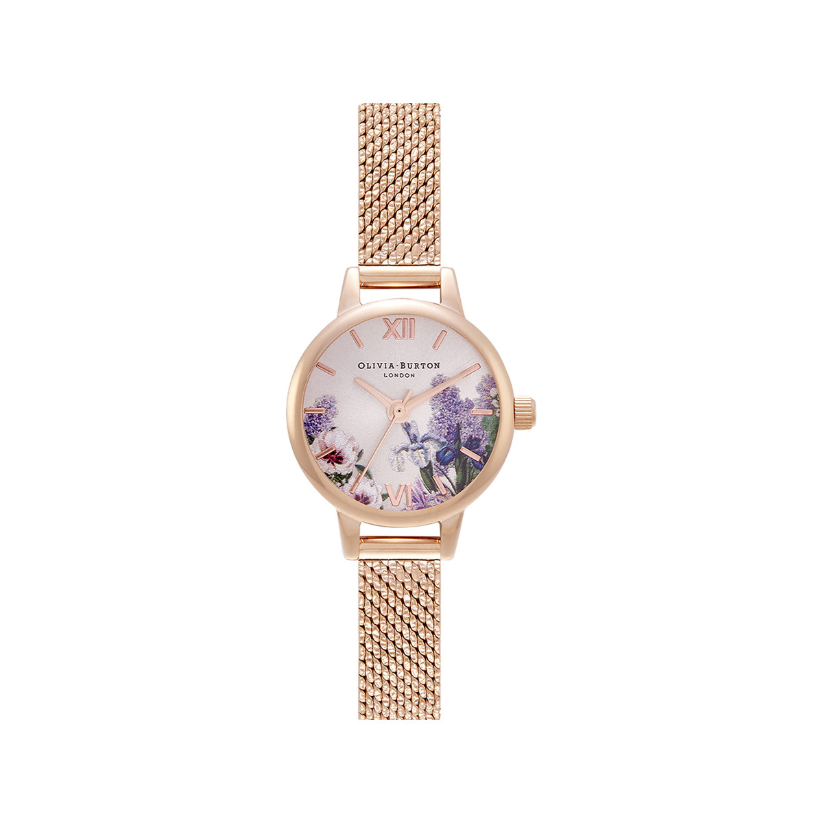 Montre OLIVIA BURTON secret garden femme analogique, bracelet acier doré rose