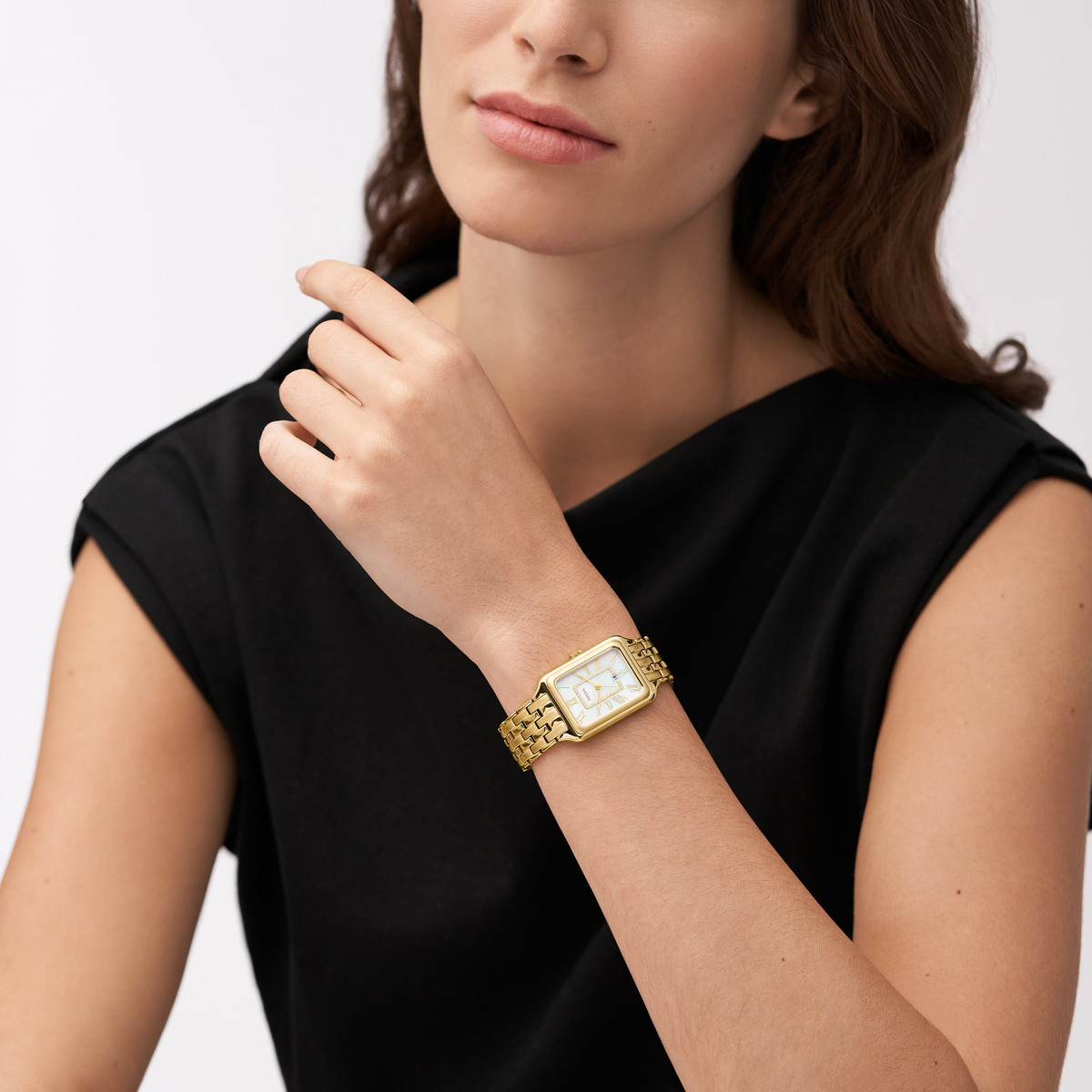 Montre FOSSIL raquel femme bracelet acier inoxydable doré - vue porté 1