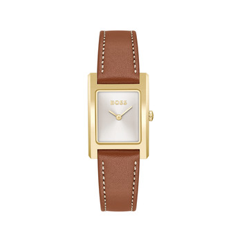 Montre BOSS business femme acier bracelet cuir marron
