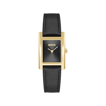 BOSS business women's watch gold-plated steel black leather strap