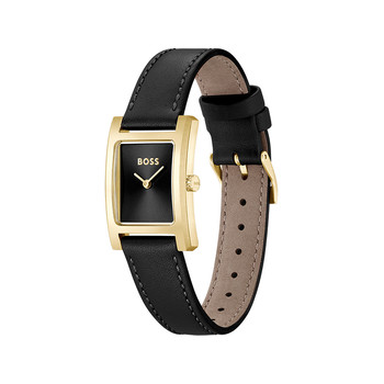 BOSS business women's watch gold-plated steel black leather strap