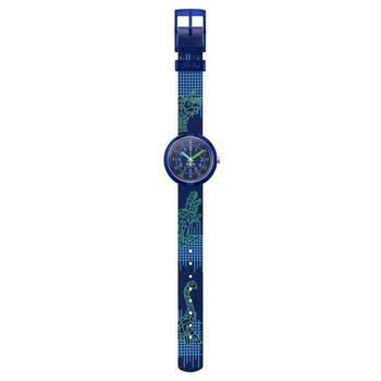 Montre Flik Flak Gameland Cyberozaurus enfant plastique biosourcé bracelet PET recyclé bleu