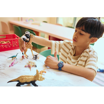 Montre Flik Flak Gameland Cyberozaurus enfant plastique biosourcé bracelet PET recyclé bleu