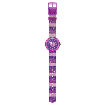 Montre Flik Flak Color my life Stripy Glitter enfant plastique biosourcé bracelet PET recyclé rose