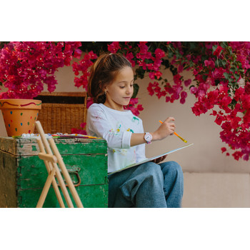 Montre Flik Flak Future dreams Art Lover enfant plastique biosourcé bracelet PET recyclé rose