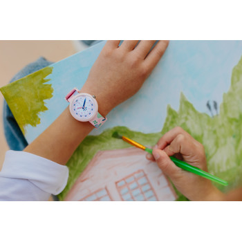 Montre Flik Flak Future dreams Art Lover enfant plastique biosourcé bracelet PET recyclé rose