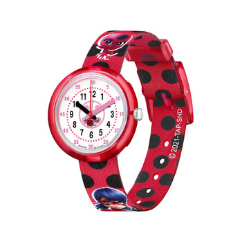 Montre FLIK FLAK Miraculous Ladybug et Chat noir enfant plastique biosourcé bracelet PET recyclé rouge