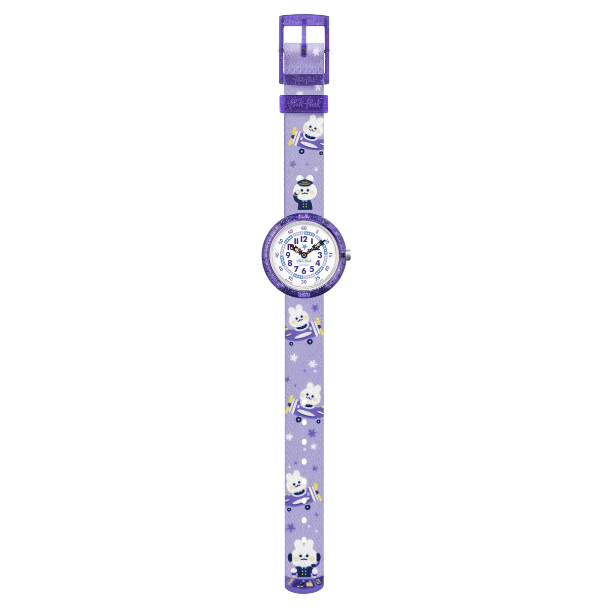 Montre FLIK FLAK Future dreams Chasing clouds enfant plastique biosourcé bracelet PET recyclé violet - vue D1