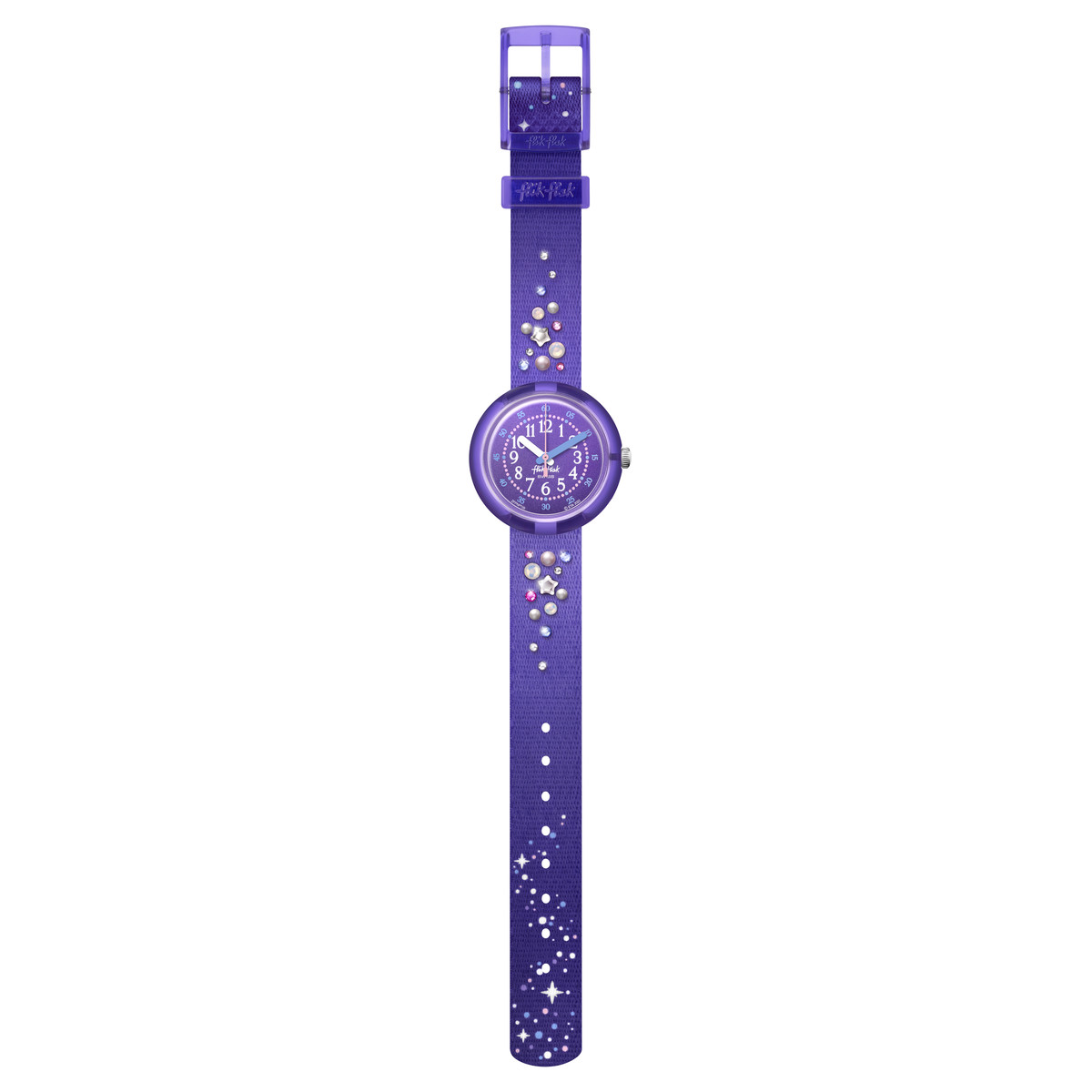Montre FLIK FLAK Shine bright Stargazing enfant plastique biosourcé bracelet PET recyclé violet - vue D1