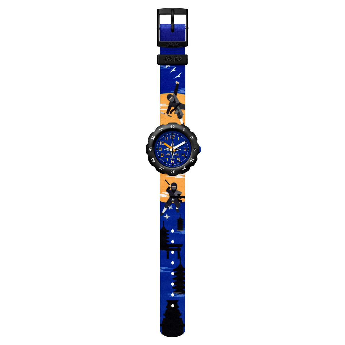 Montre FLIK FLAK Tales from the world Ninjamazing enfant plastique biosourcé bracelet PET recyclé bleu - vue D1