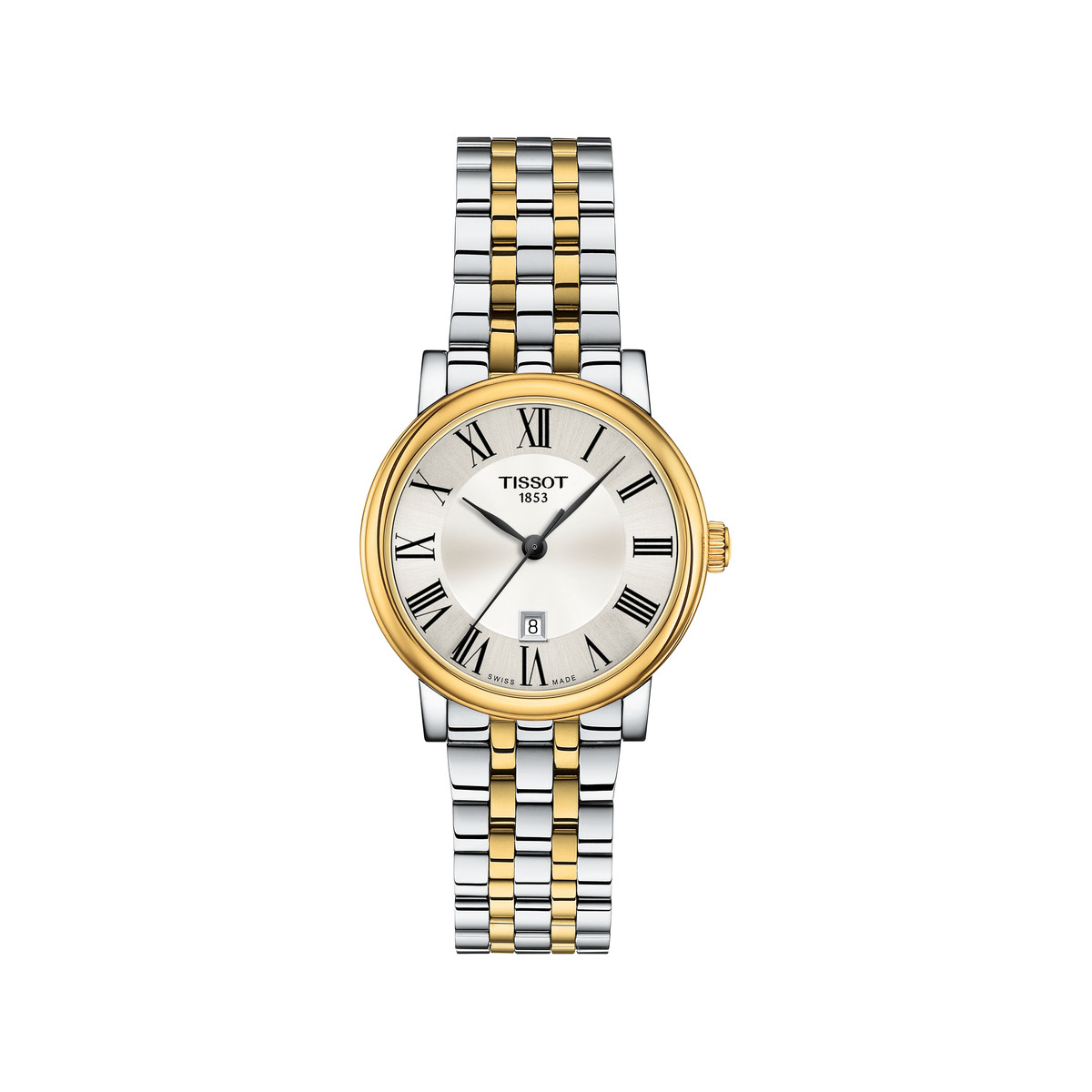 Montre TISSOT T-CLASSIC CARSON PREMIUM femme cadran gris bracelet acier inoxydable bicolore doré