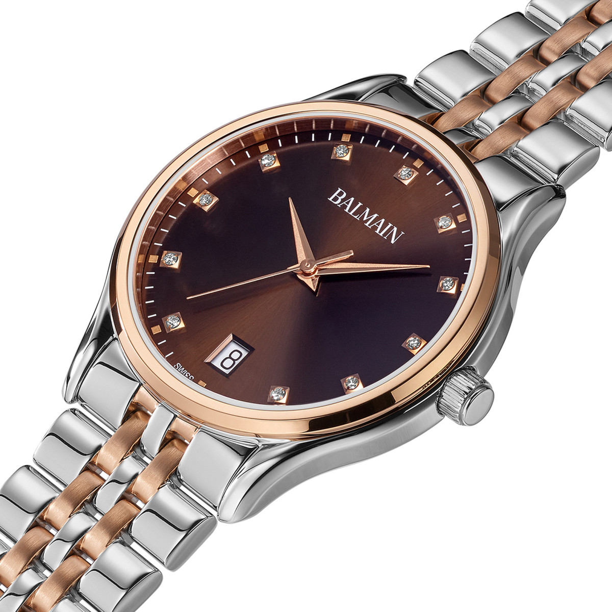 Montre BALMAIN tradition femme cadran nacre bracelet acier inoxydable bicolore rose - vue D1