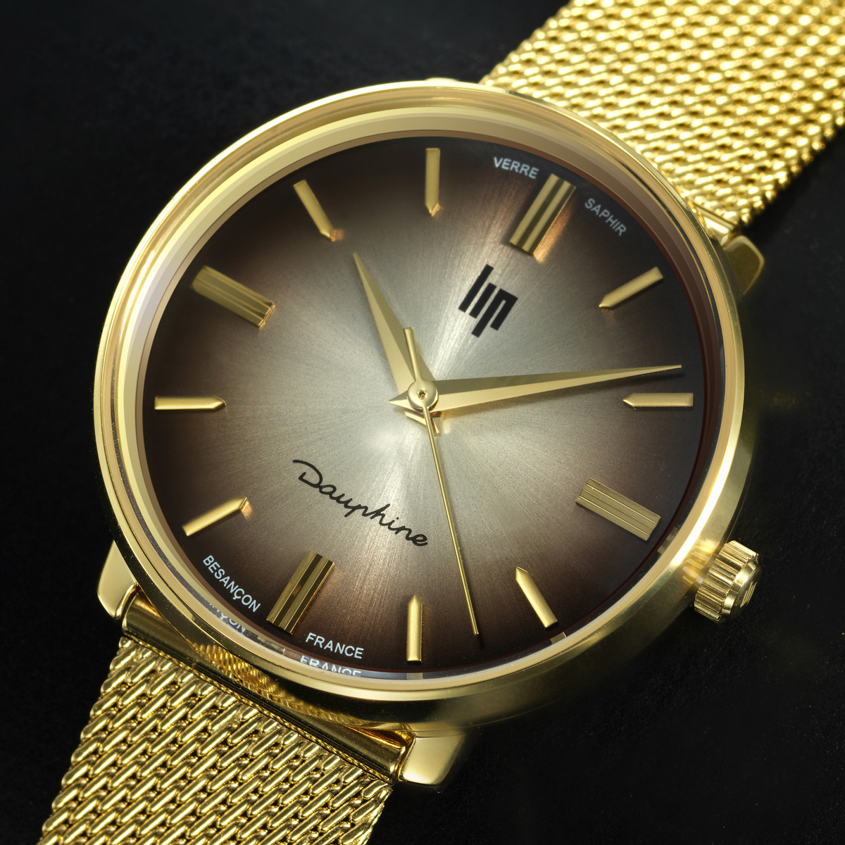 Montre LIP DAUPHINE COLLECTION femme cadran marron bracelet acier doré boiter acier, 29mm - vue D1