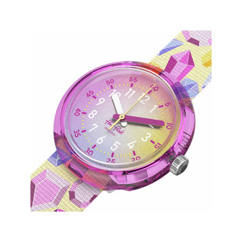 Montre Flik Flak time to discover enfant bracelet tissu jaune