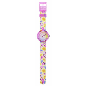 Montre Flik Flak time to discover enfant bracelet tissu jaune