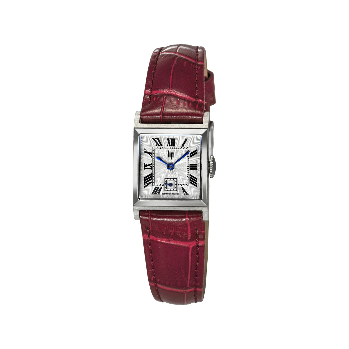 Montre LIP CHURCHILL C18 femme cadran gris bracelet cuir rouge boitier acier