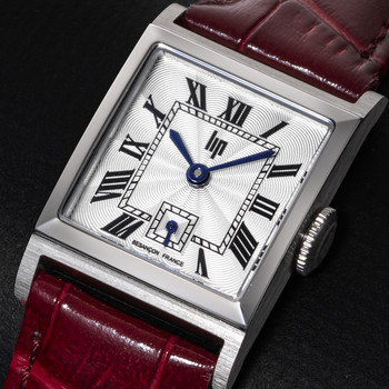 Montre LIP CHURCHILL C18 femme cadran gris bracelet cuir rouge boitier acier