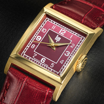 Montre LIP femme analogique, bracelet cuir bordeaux