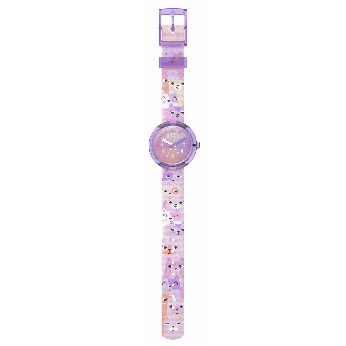Montre FLIK FLAK CUTIE KITTY enfant cadran violet bracelet pet recycle rose - vue D1