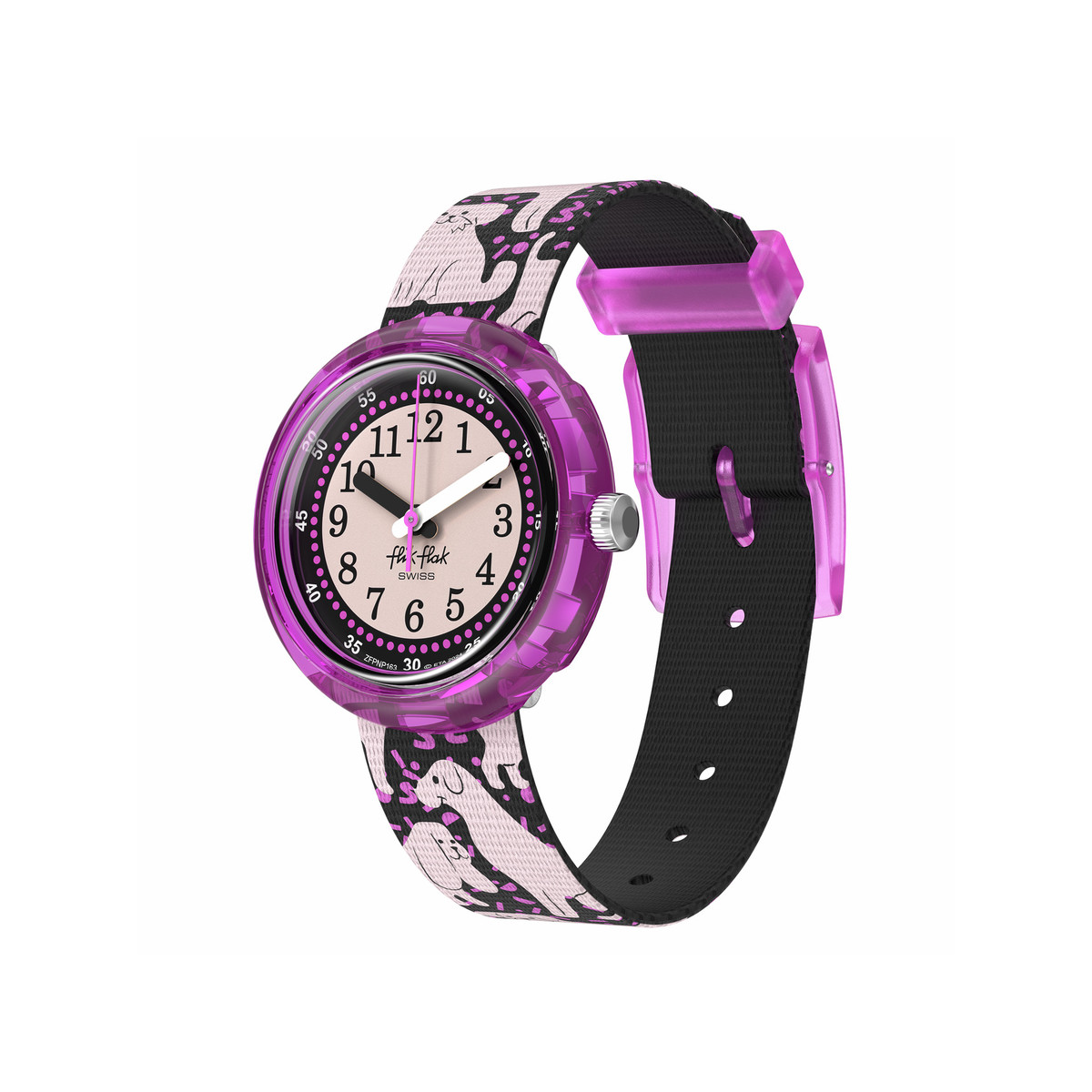 Montre FLIK FLAK WOOF WOOF TIME enfant bracelet pet recycle noir
