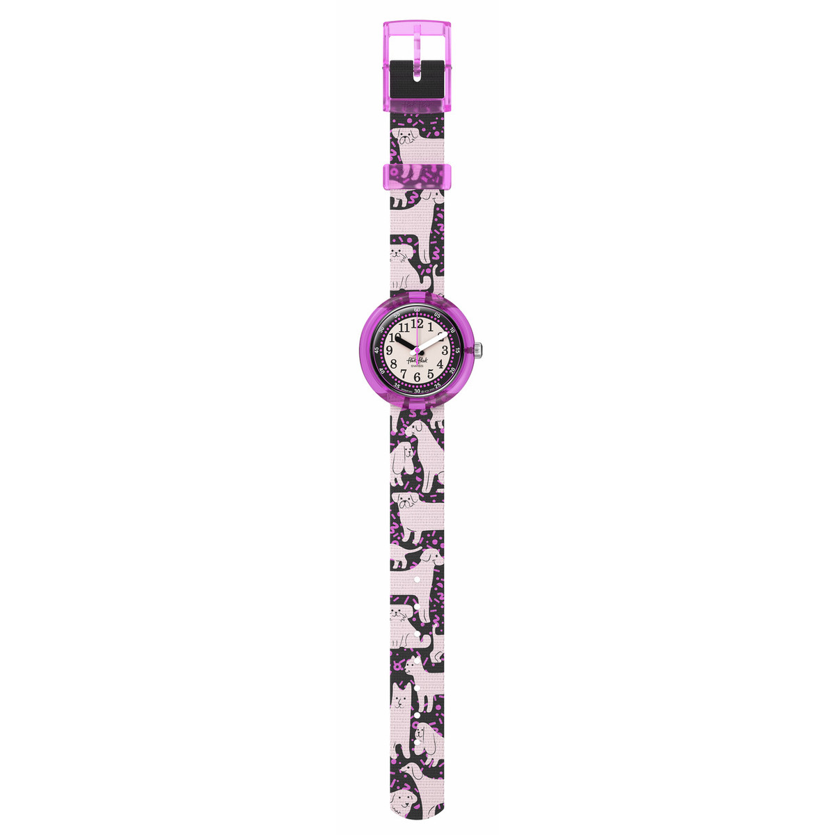 Montre FLIK FLAK WOOF WOOF TIME enfant bracelet pet recycle noir - vue D1