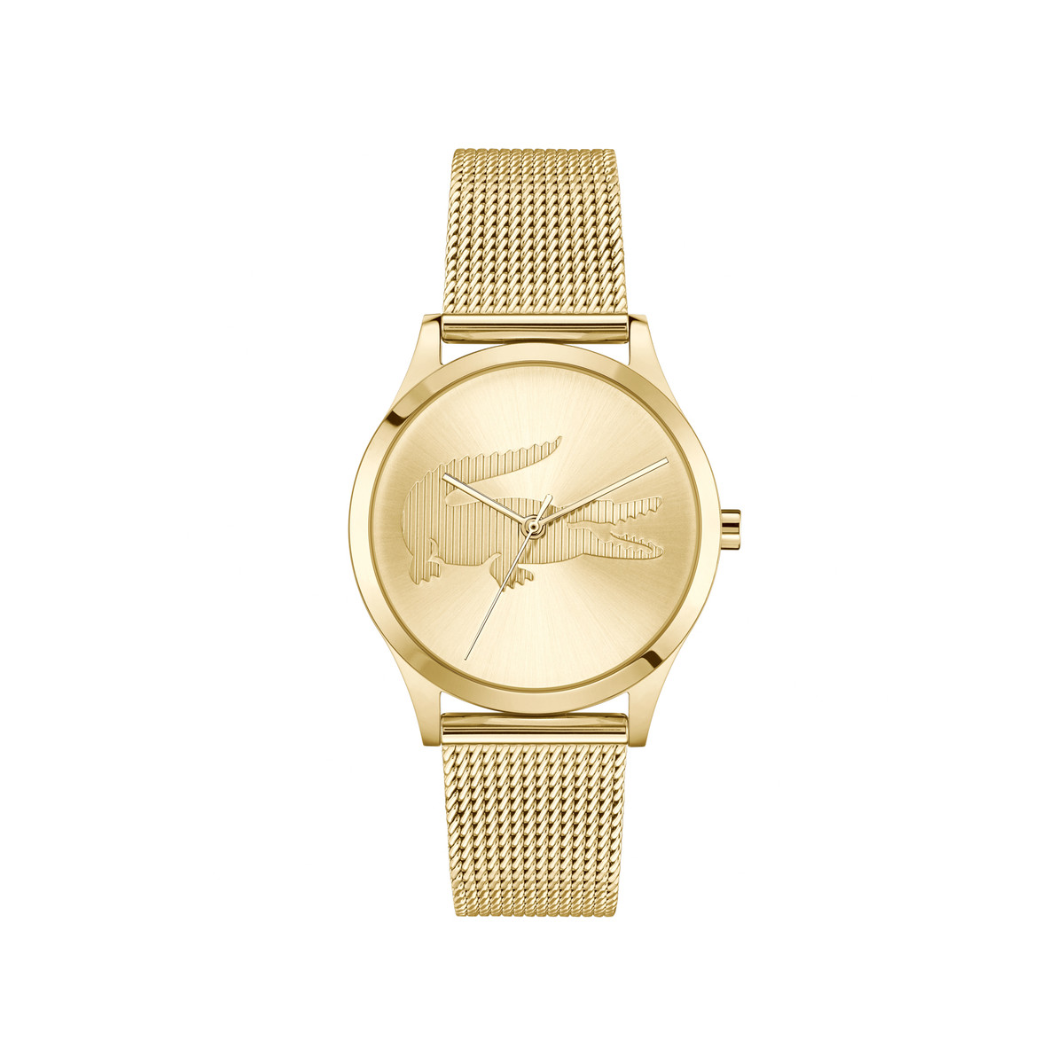 Montre LACOSTE crocodelle femme Acier doré jaune bracelet maille milanaise