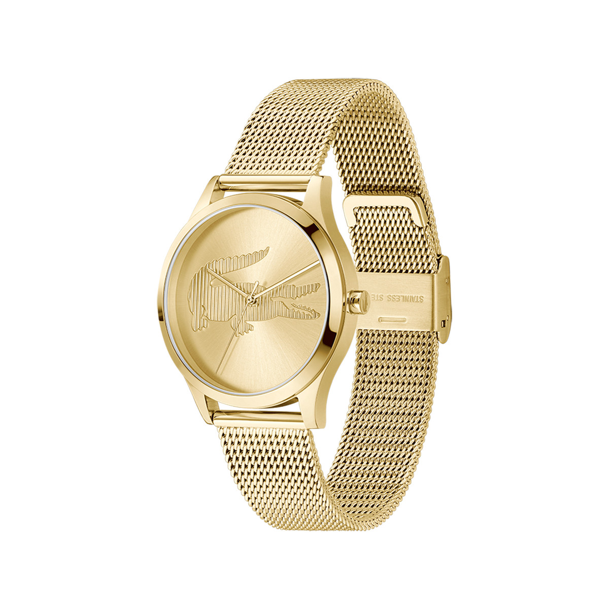 Montre LACOSTE crocodelle femme Acier doré jaune bracelet maille milanaise - vue 2
