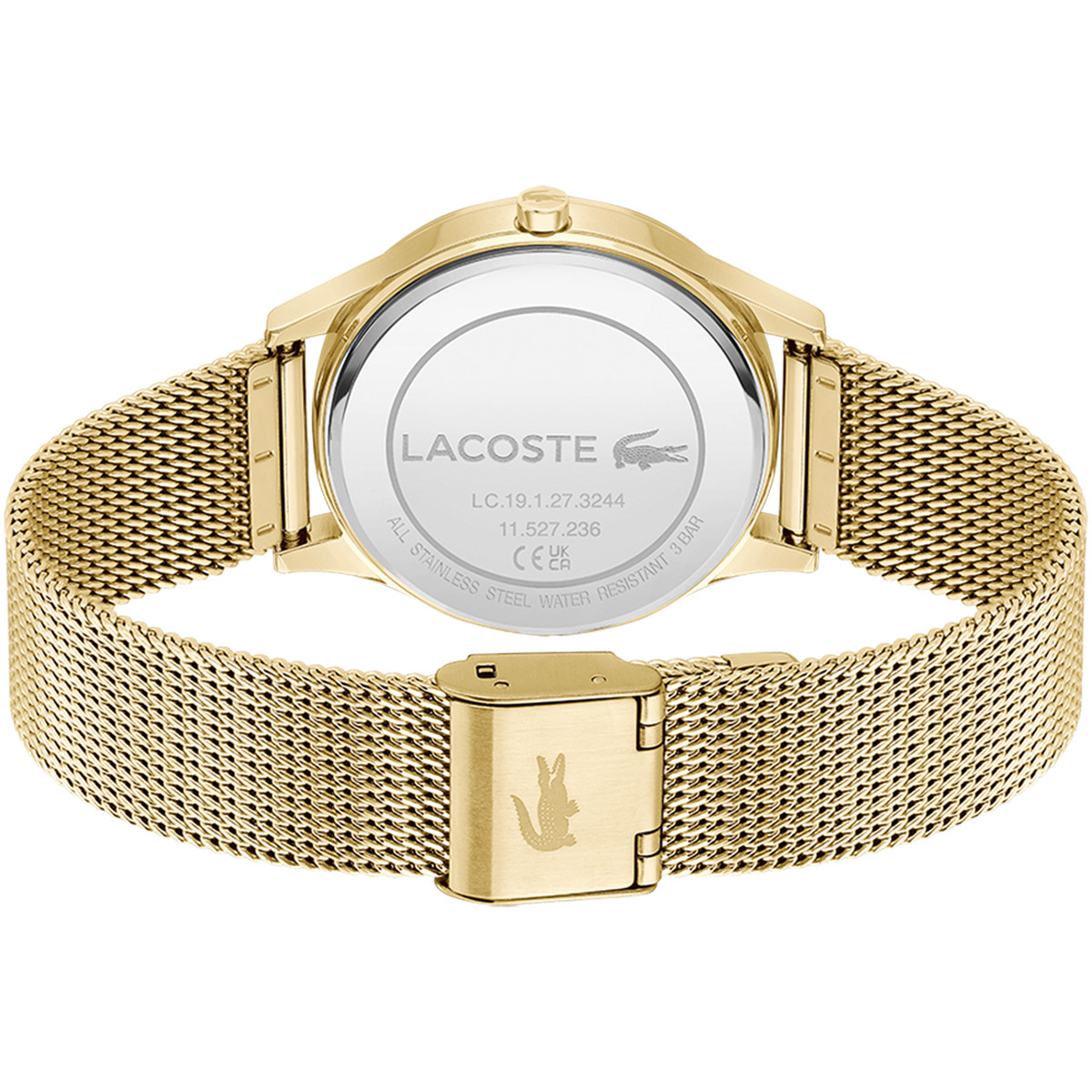 Montre LACOSTE crocodelle femme Acier doré jaune bracelet maille milanaise - vue 3