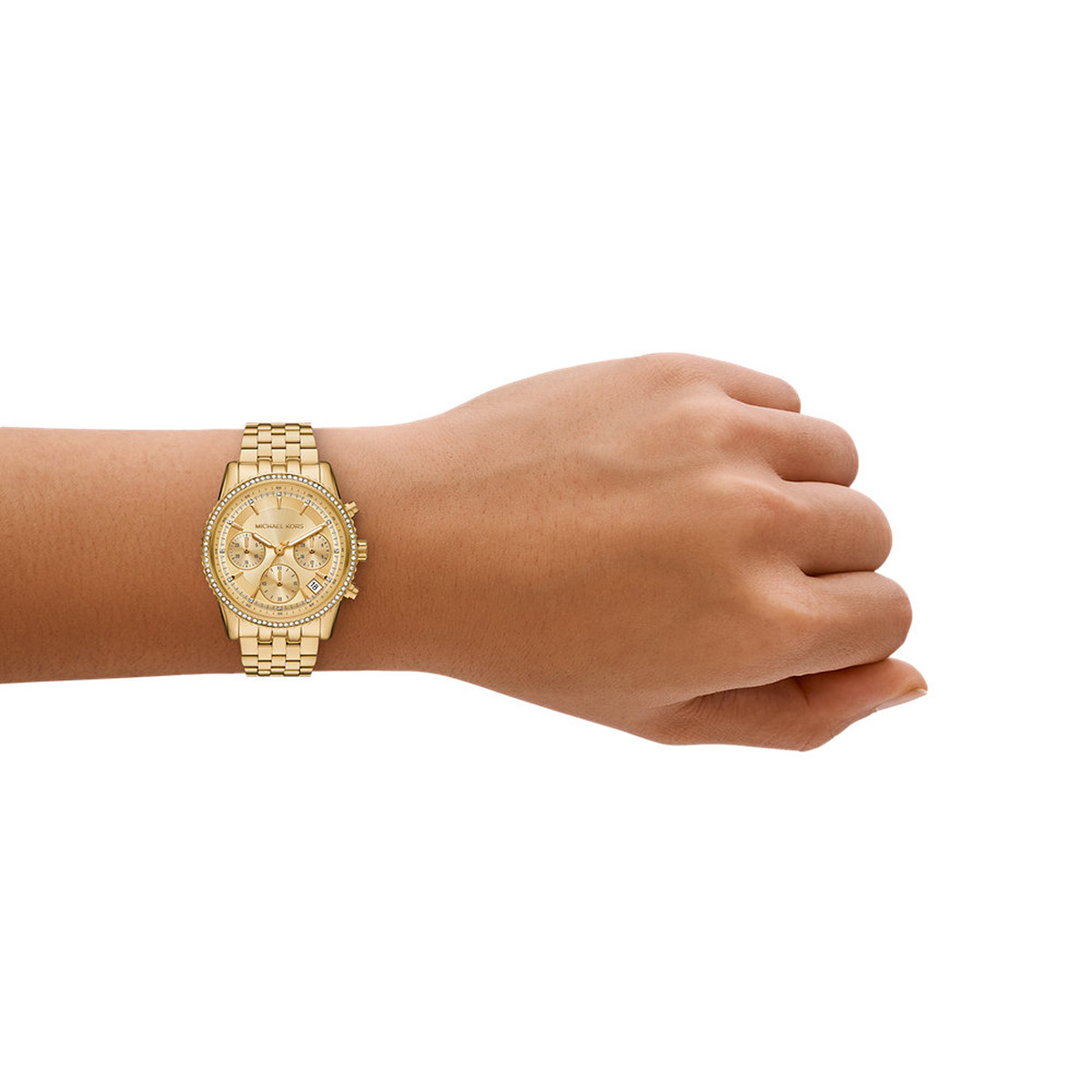 Montre MICHAEL KORS bryant femme bracelet acier inoxydable doré - vue porté 2
