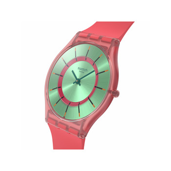 Montre SWATCH essentials mixte cadran vert bracelet silicone rouge