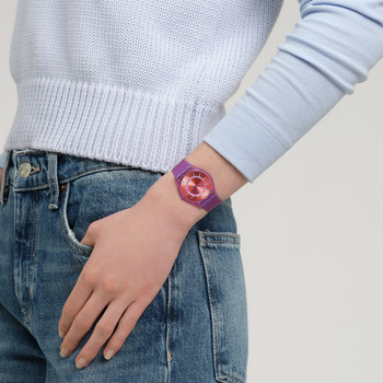 Montre SWATCH Essentials mixte cadran rouge bracelet silicone violet