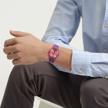 Montre SWATCH Essentials mixte cadran rouge bracelet silicone violet