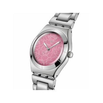 Montre SWATCH blossom time femme cadran rose bracelet acier inoxydable gris