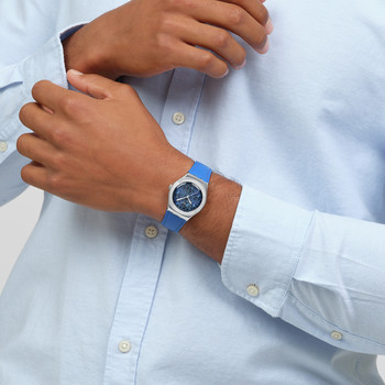 Montre SWATCH blossom time femme cadra bleu bracelet cuir animal bleu