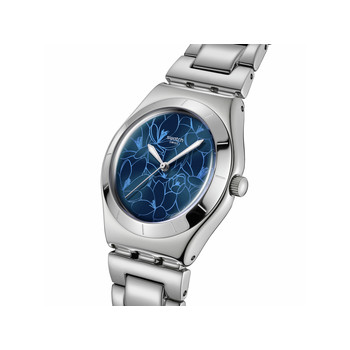 Montre SWATCH blossom time femme cadran bleu bracelet acier inoxydable